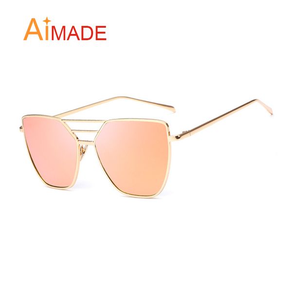 

wholesale- aimade vintage rose gold coating cat eye sunglasses women fashion gothic cateye mirror sun glasses for female retro oculos uv400, White;black
