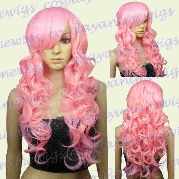 

70 cm light pink heat styleable bang curly long cosplay wigs 70_llp, Golden;white