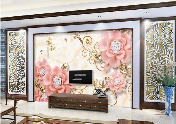

new custom 3d beautiful marble embossed fashion flower tv backdrop wall