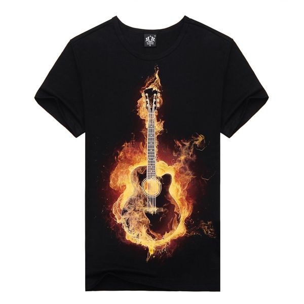 

wholesale- 2016 brand new men casual lycra black t-shirts rock guitar print summer t-shirt clothing asian size ing, White;black