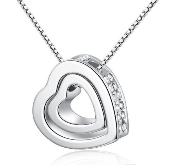 

double heart necklace necklace with a korean version of the rain love heart necklace couple soulmate every dog has his day, Silver