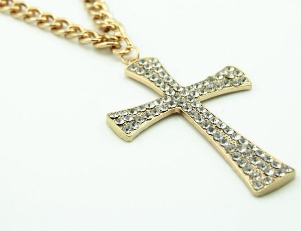 Herren Bling Iced Out Ägyptische Ankh-Schlüsselanhänger-Halskette, vergoldet, Hip-Hop-Strasssteine, Kristall, kubanische Gliederkette, Herrenschmuck, Halsketten