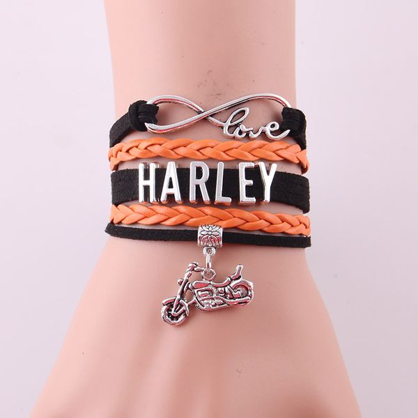 Wholesale-Infinity Love  bracelet Motorcycle Motocross Motorsport biker rope leather wrap Charm Bracelets & Bangles for women men