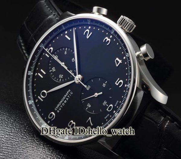 

Горячая распродажа высокое качество Portugieser IW371447 черный циферблат кварцевый хронограф мужские часы кожаный ремешок дешевые новые часы