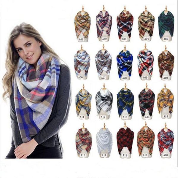 

fashion cashmere scarf women plaid blanket check pashmina tartan tassel stripe neckchief winter lattice shawl wrap, Red;brown