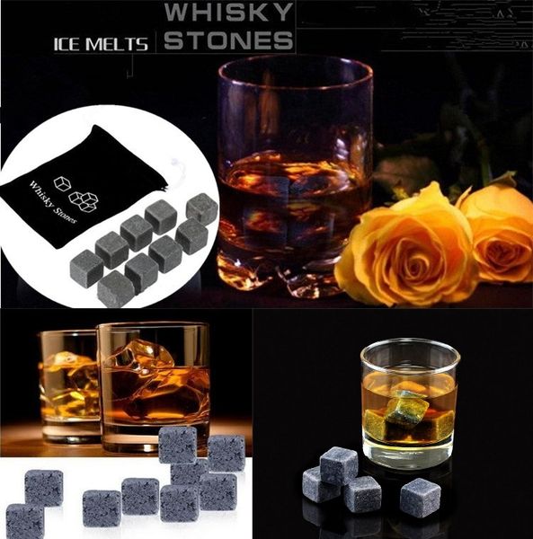 Nuovo 900 pz/100 set Pietre Naturali di Alta Qualità 9 pz/set Pietre di Whisky Dispositivo di Raffreddamento Pietra Ollare Cubo di Ghiaccio Con Sacchetto di Immagazzinaggio di Velluto 2054