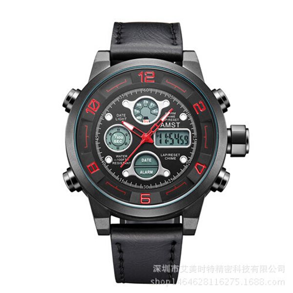 

amst quartz male watches sport genuine leather watches racing men students game run chronograph watch male glow hands, Slivery;brown