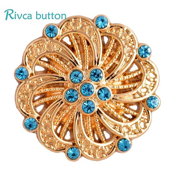 

wholesale- d03311 rivca gold snap button 8 color rhinestone 18mm ancient silver plating snap button leather bracelets for women, Golden;silver