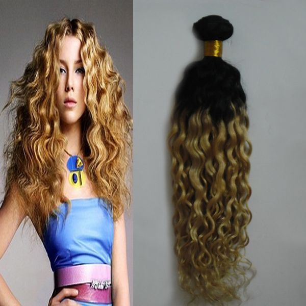 Ombre Weave Hair Blonde T1B / 613 fasci di capelli umani 100g capelli vergini crespi 1 PZ