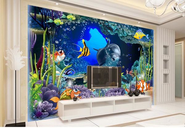 

custom any size 3d seaside world dolphin tv wall decorative painting
