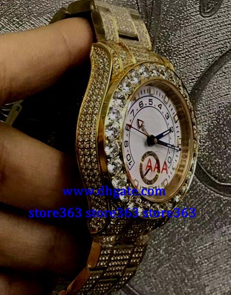 

christmas gift mens swiss watch gold diamond band diamond bezel white face 116680 automatic watch, Slivery;brown