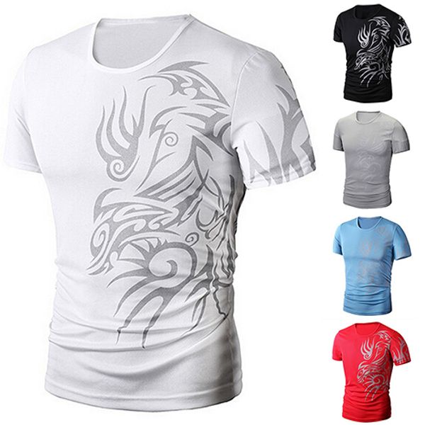 

wholesale- men's fashion summer statement short sleeve round neck dragon print t-shirt new arrival, White;black