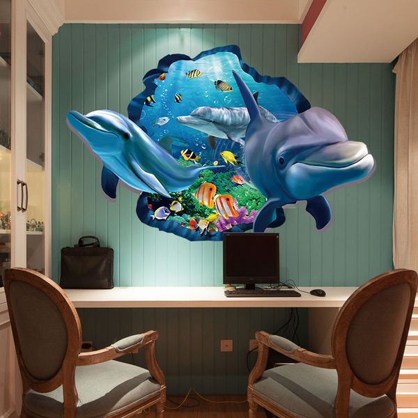 

cartoon dolphins wall stickers home decor 3d marine underwater world fashion personality creative diy wall paper wallpaper
