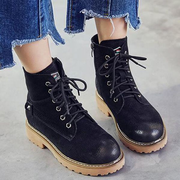 

new martin boots snow boots women genuine leather waterproof outdoor shoes leather hiking shoes leisure ankle boots, Black