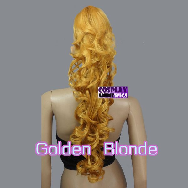 

golden blonde 60cm heat resistant cosplay curly clip-on ponytails 2_953, Golden;white