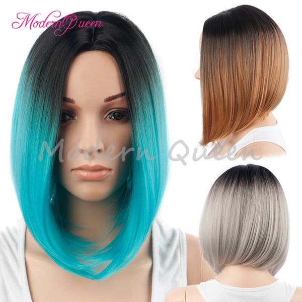 

Синтетические парики для черных женщин Ombre Blue Brown Sliver Серый парик Темные корни Ест