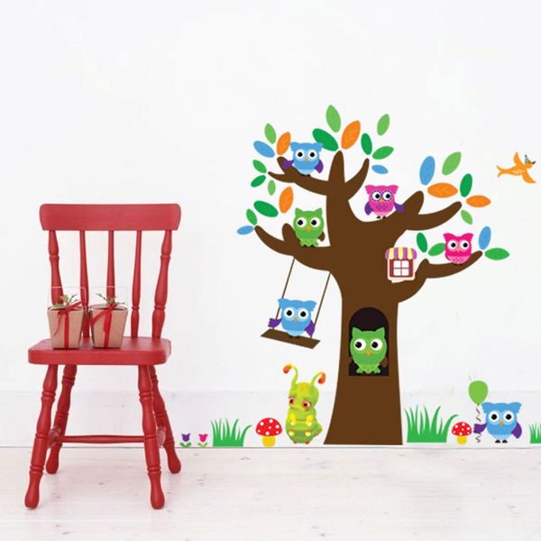 

tree animal cartoon owl wall stickers for kids rooms boys girls children bedroom home decor