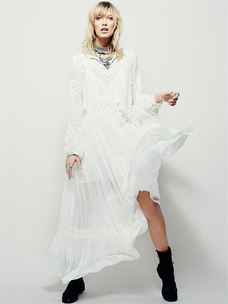 

bohemia v collar embroidery dress fashion good quality super value long loose style, Black;pink