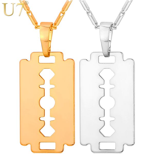 

u7 лезвие бритвы ожерелье мужчины ювелирные изделия модные серебро / золото / черный цвет кулон цепь отцы день подарки для папа p559, Silver