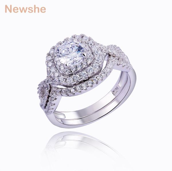 Newshe 1,9 Karat 2 Stück massiv 925 Sterling Silber Ehering Sets Verlobungsband Modeschmuck für Frauen JR4844 wzw