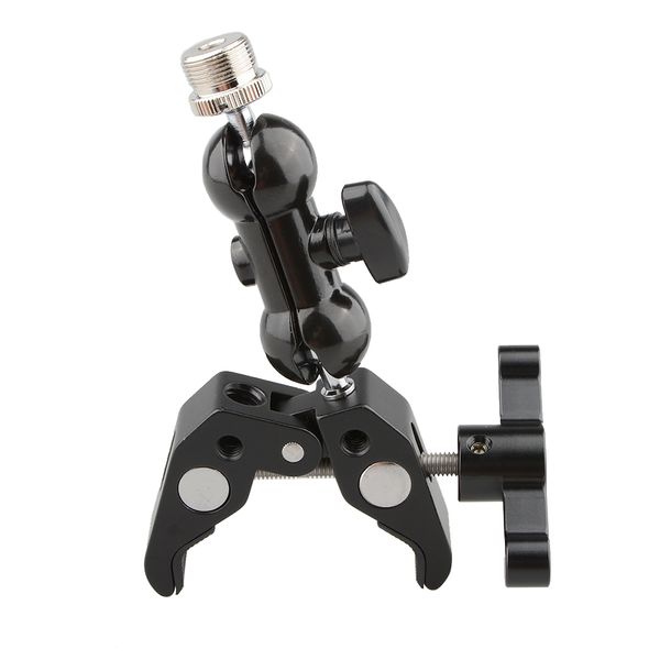

camvate crab clamp with 5/8"-27 screw double ball head mount (black t-handle