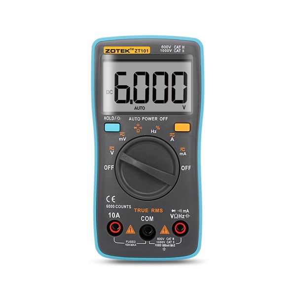 

ZOTEK ZT101 Digital Multimeter 6000 counts Back light AC/DC Ammeter Voltmeter Ohm Frequency Diode Temperature
