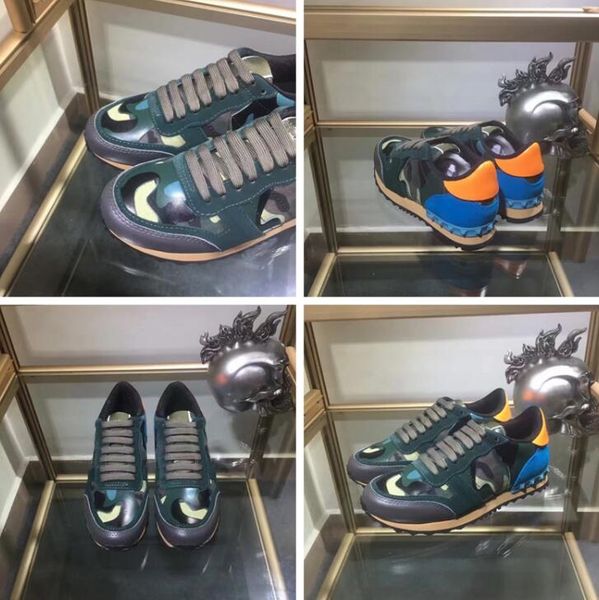 

fashion style studded camo leather sneakers shoes rock-stud women lace up casual shoes rock-runner outdoor trainer walking flats size 36-46, Black