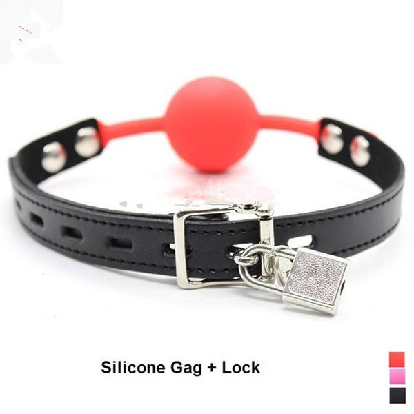 

bondage restraints solid silicone red mouth ball gag with lock products toys for couples fetish erotic role play