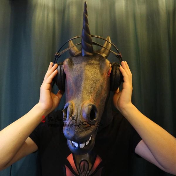 

creepy unicorn horse mask head halloween costume theater prop novelty black unicorn head mask animal mask size