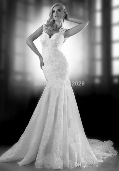 

2019 New Sexy Sweetheart Wedding Gown White Sweep Train Mermaid Wedding Dresses Lace Bridal Gown Vestidos De Novia Custom Made