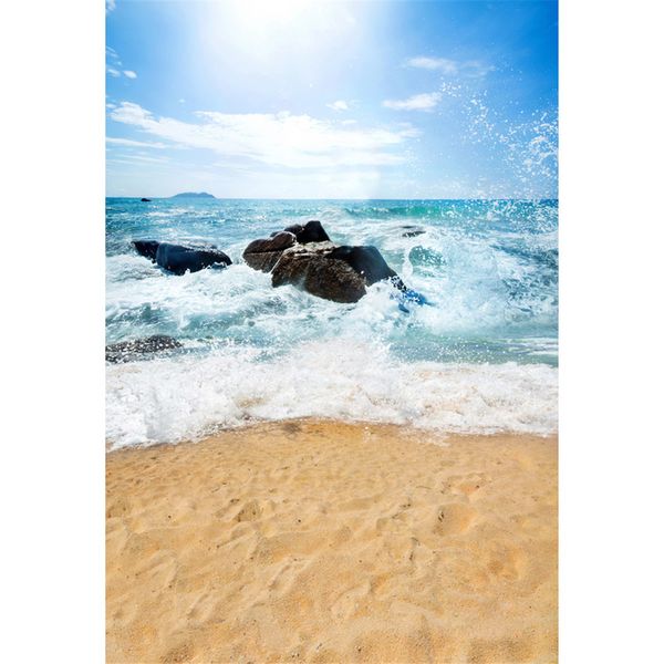 Sandy Beach Pano de Fundo Temático Céu Azul Mar Água Branca Spindrift Férias de Verão Crianças Fotografia de Casamento Fundo Papel de Parede Scenic