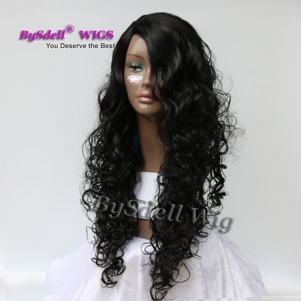 Long Black Deep Water Curly Hairstyle Wig Synthetic Heat Resistant