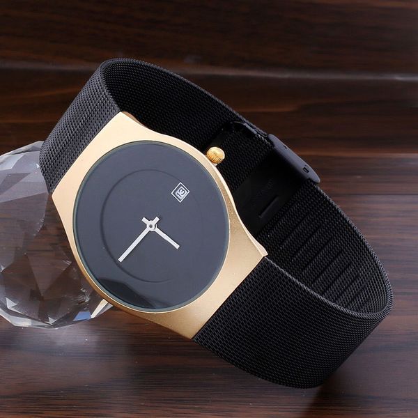 

New Luxury Brand Men's Watches Fashion Women Sports Quartz Watch Stainless Steel Mesh Strap Ultra Thin Dial Date Clock Milanese Black