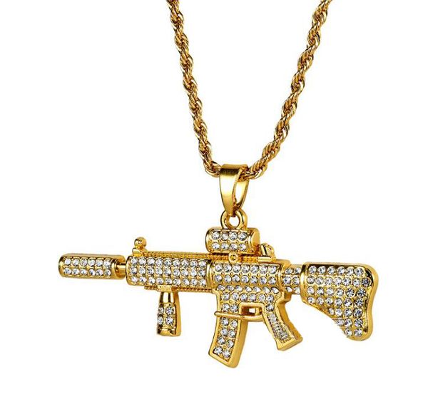 

18k gold plated rapper m4 submachellone gun pendant necklace 75cm gold color hiphop new york men's pendant necklaces 2017 july style, Silver