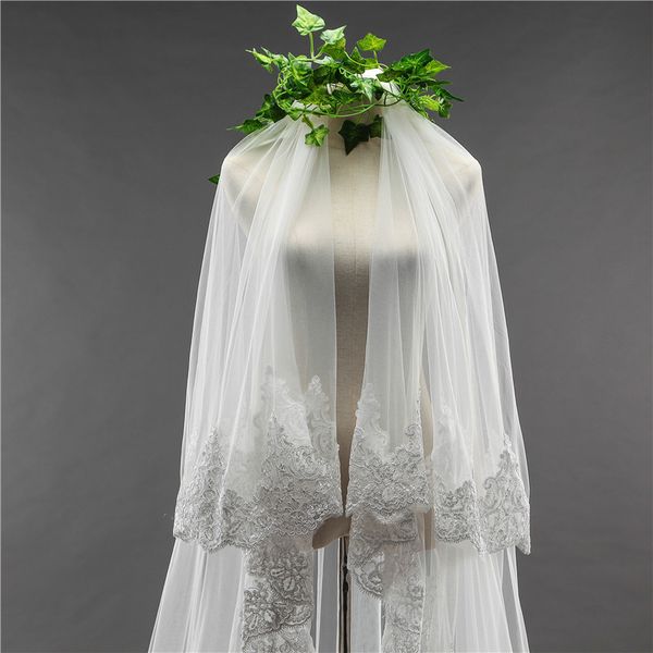 

lace applique cathedral wedding veil two layer cathedral length covered face veils bridal accessories in stock, Black