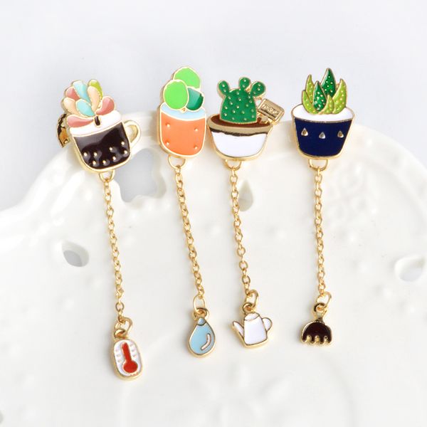 

Colorful Brooch Set Succulent Potted Aloe Vera Enamel Tassel Pin Brooches Shirt Lapel Pins Jacket Bag Accessories