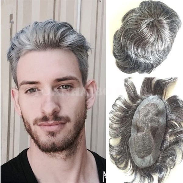 2019 Hair Replacement For Men 6inch Black Gray Mixed Color Virgin Remy Human Hair Brazilian Straight Grey Hair Mens Toupee From Yuanhaibowig 67 34