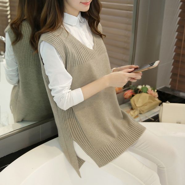 

wholesale-2016 new autumn o-neck sleeveless women sweater vest female korean casual cashmere knitted waistcoat femininas, White;black