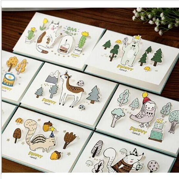 

wholesale- vintage 3d cartoon forest animal series greeting card with envelope/christmas cards/christmas gift