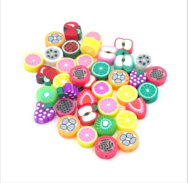 500pcs Mix design Fette di frutta Perle di argilla polimerica colori assortiti spacer Bead artigianato Materiali per la creazione di gioielli fai da te 10mm