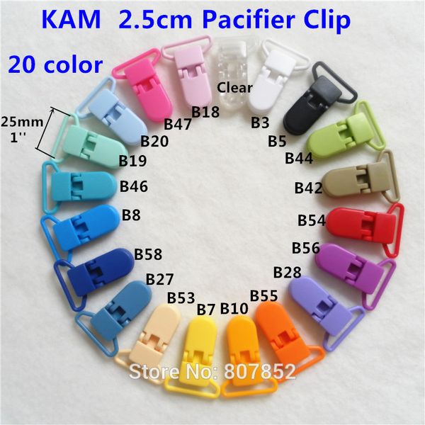 

wholesale-( 20 color ) dhl 1000pcs 25mm d shape kam plastic pacifier dummy chain holder clips suspender alligator soother clips