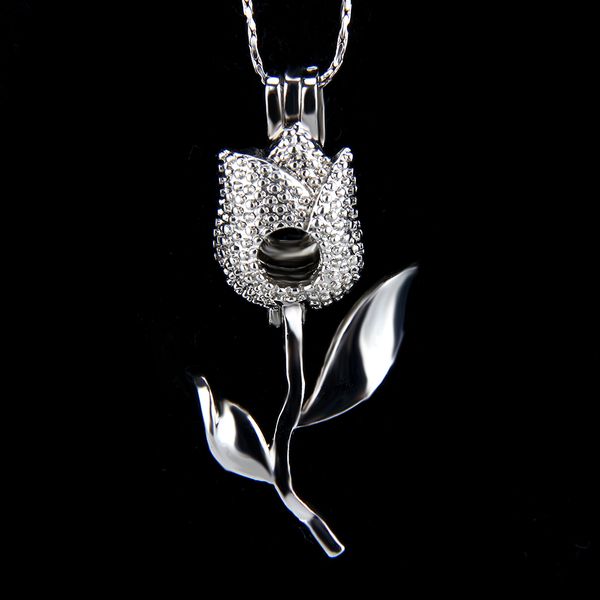 

Pack of 5 Silver plated tulip shape cage pendant 18*10*38mm