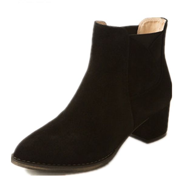 

spring autumn new arrive women boots black square heel cow suede ankle boots simple slip on genuine leather boots