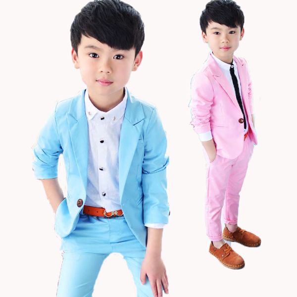 

solid pink/blue child blazers suit fashion casual kid's clothing set spring autumn jacket + trousers 2 pieces set 2-10y, White