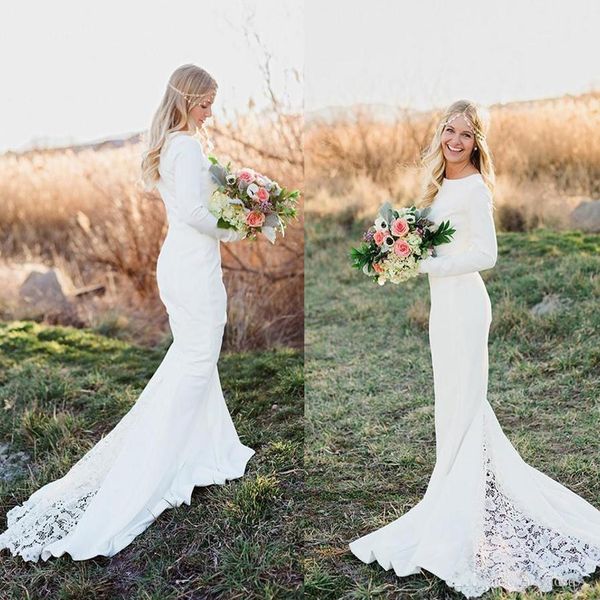 2017 Bohemian Hippie Ivory Jersey Rustic Wedding Dresses Vintage Long Sleeves Lace Bridal Gowns Chapel Train 2017 Bohemian Hippie Ivory Jersey Rustic Wedding Dresses Vintage Long Sleeves Lace Bridal Gowns Chapel Train
