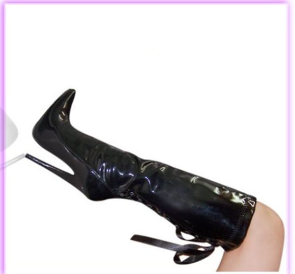 

18cm high height boots women's boots pointed stiletto heel knee-high boots us size 5.5-14.5 no.13425, Black