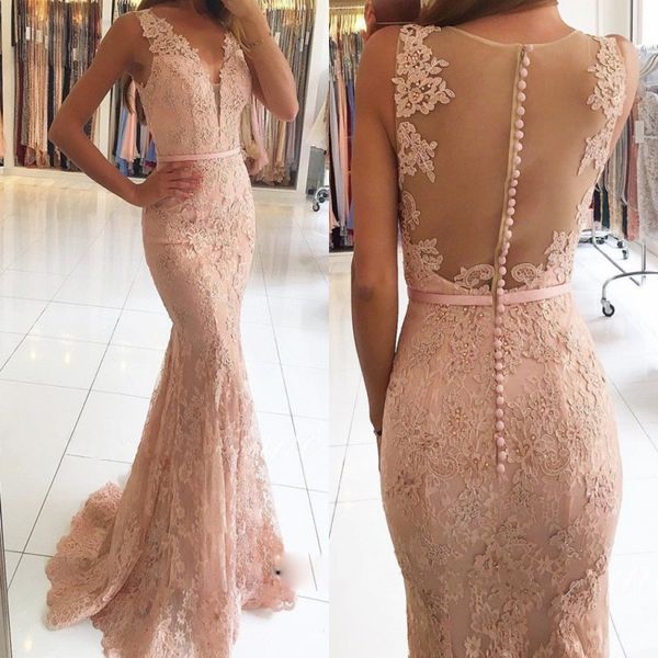 

custom made lace prom dresses long sheer back covered buttons sequins beads mermaid evening gowns with deep v neck cocktail party dress, Black;red