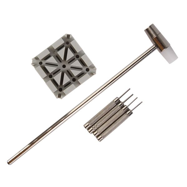 

6pcs watch band strap removal link pins holder punch hammer repair tool set