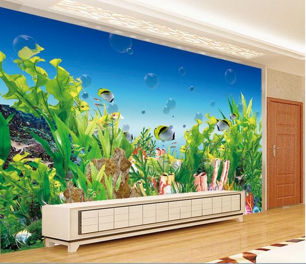 Acquista 3d Carta Da Parati Foto Su Ordinazione Murale Cartoon Mondo Subacqueo Acquario Decorazione Pittura 3d Murales Wallpaper Pareti 3 D Soggiorno