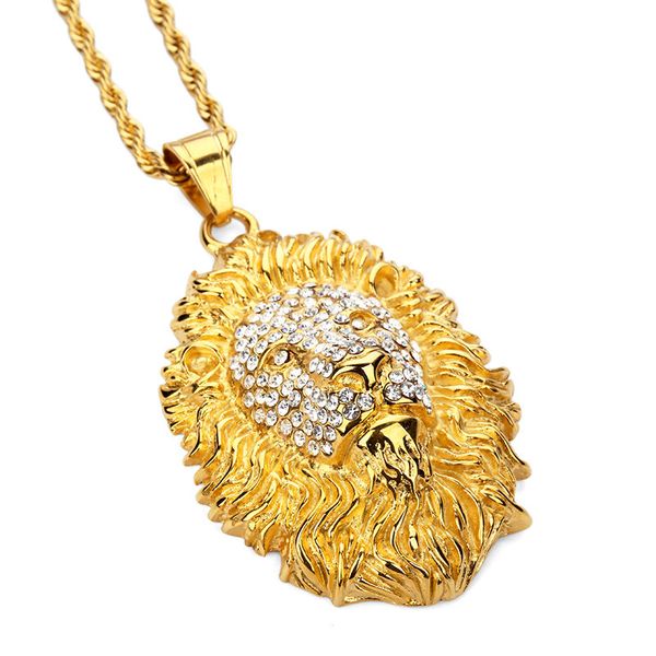 

lion head pendant necklace stainless steel animal king vintage 18k gold plated men's hip hop fashion jewelry for men women gift, Silver